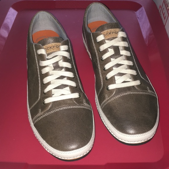 Rockport glossy brown leather shoes sneakers NEW in box mens size 10 - Picture 4 of 4